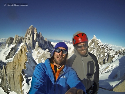 Hervé Barmasse, Patagonia and winter ascents - Hervé Barmasse and Martin Castrillo on the summit of Cerro Pollone after the first winter ascent