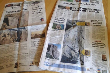 Yuji Hirayama - Massive main stream media coverage for Yuji Hirayama and Hans Florine after their record breaking speed ascent of The Nose on El Capitan, Yosemite in 2:43:33.