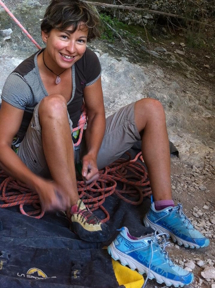 Muriel Sarkany climbs 9a at the Gorges du Loup