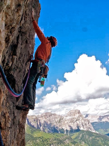 Bask, Sella, Dolomites - Bask, Mur del Pisciadù (225m, 7a+, Simon Kehrer and Roman Valentini).