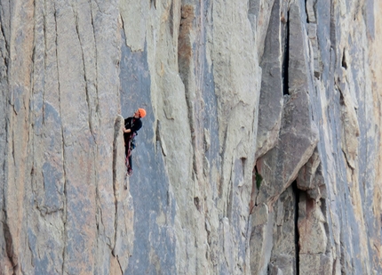 Great Walls of China, Kyrgyzstan - Vincent Perrin tackling an A3 pitch on the headwall of the East Face of the Great Walls of China, Kyrgyzstan