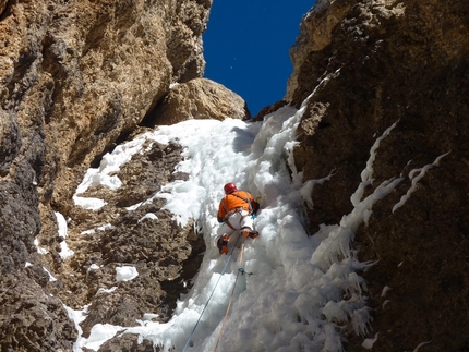 Sella, Dolomites - Goulotte Raggio di sole + Cascata dello Spallone: Raggio di sole