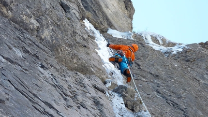 Robert Jasper - Robert Jasper and Wolfram Liebich during the first ascent of The Black Death (WI7/M8, E5, 250m) at Kandersteg, Switzerland.