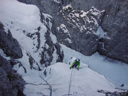 Il Grande salto, Valle Inferno, Majella - Massimo at the end of pitch 2