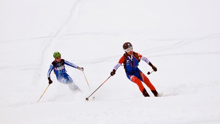 Kilian Jornet Burgada and Laetitia Roux win the first stage of Ski Mountaineering World Cup 2014