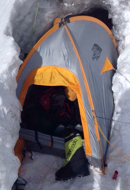 Nanga Parbat in winter - Simone Moro & David Göttler's Camp 2 at circa 6000m