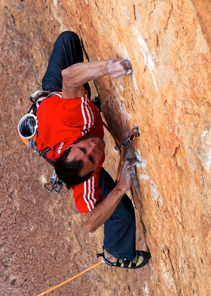 Jordan climbing - Klemen Bečan making the first ascent of Same Same same but different, 8c, the hardest sports climb in Jordan.