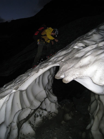 Desperation of the Northface - David Lama walking in to Desperation of the Northface, Zillertal Alps, Austria.