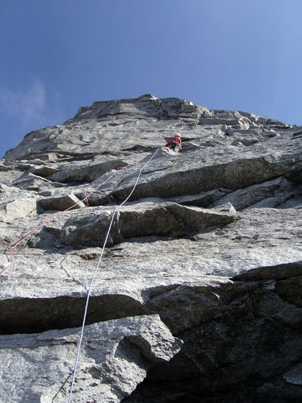 Desperation of the Northface - Jorg Verhoeven on the 14th pitch of Desperation of the Northface, Zillertal Alps, Austria.