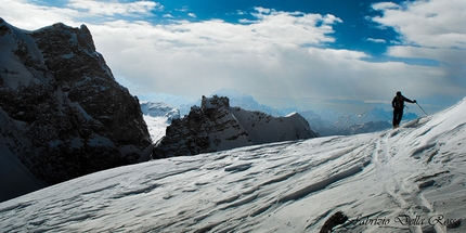 Conturines West Face, Dolomites - Fabrizio Della Rossa and Manuel Nocker skiing down the West Face of the Conturines, Dolomites