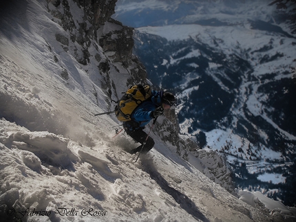 Conturines West Face, Dolomites - Manuel Nocker skiing down the West Face of Conturines, Dolomites