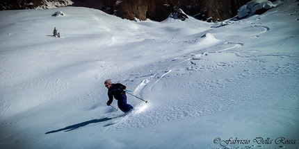Conturines West Face, Dolomites - Fabrizio Della Rossa skiing down the West Face of Conturines, Dolomites