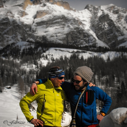 Conturines West Face, Dolomites - Manuel Nocker and Fabrizio Della Rossa after skiing down the West Face of Conturines, Dolomites