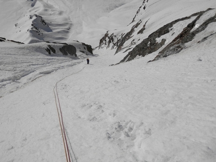 Banana Sprint, Grandes Murailles - Roberto Ferraris and François Cazzanelli during the first ascent of Banana Sprint, SE Face of Grandes Murailles