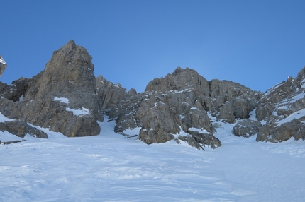 Oronaye parete nord - Il bivio per i tre canali