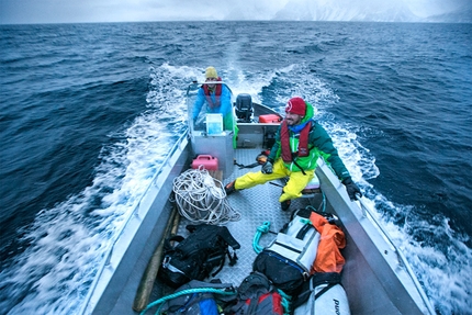 Tromsø, Norway - Albert Leichtfried and Benedikt Purner on their way by boat to reach the icefalls