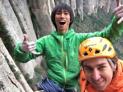 La reina de Escocia, Montserrat - Sachi Amma and Ferran Guerrero making the first free ascent of La reina de Escocia (8b+, 220m), Montserrat, Spain