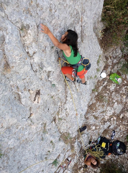 Orosei, Sardinia - Elena Oviglia climbing at the Sector Pizzinnos.