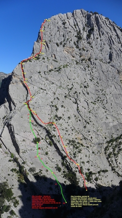 Punta Cucuttos, Gole di Gorroppu, Sardegna - Le vie Pitzinnedda e L'ultimo dei Mòcheni