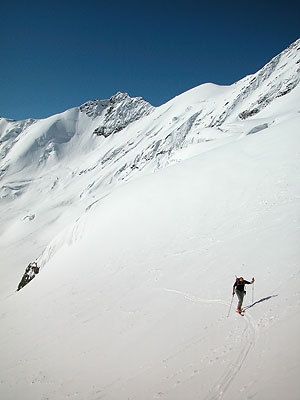 Cevedale: spring ski mountaineering - Almost on the ridge between San Giacomo and Pizzo Tresero.