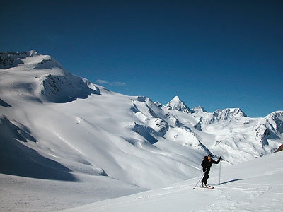 Cevedale: spring ski mountaineering - Cevedale and Gran Zebrù seen from the ascent to Cima Marmotta