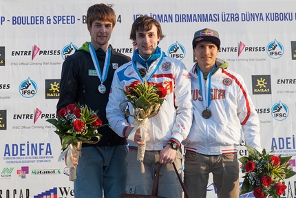 Coppa del Mondo Boulder 2014 - La seconda tappa della Coppa del Mondo Boulder 2014 a Baku: Jan Hojer, Dimitri Sharafudtinov e Rustam Gelmanov