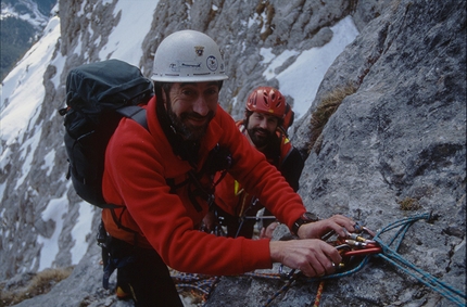 Ilio De Biasio - Ilio De Biasio and Cepo Conedera before the chimneys on Via Flora, Seconda Pala di San Lucano, during the first winter ascent on 23/02/2008 together with Toni Zuech.