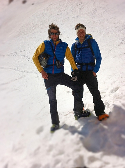 Wildgall, Deferegger Alps - Johannes Bachmann & Manuel Tinkhauser during the first ascent of Seltene Erden on Wildgall on 8/04/2014