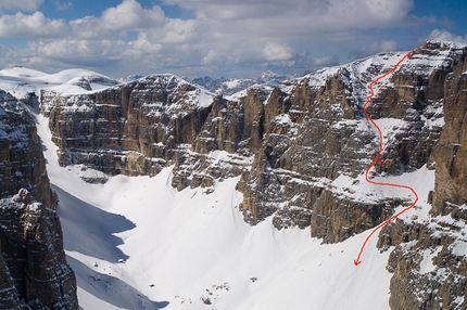 Sass de Mesdì: first ski descent by Francesco Tremolada and Andrea Oberbacher in the Sella group, Dolomites