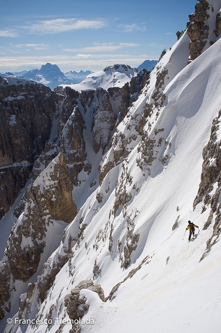 Val Mesdì, Sella, Dolomites - Andrea Oberbacher during the new descent off Sass de Mesdì