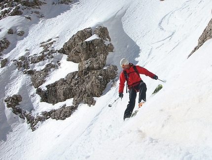 Val Mesdì, Sella, Dolomiti - Francesco Tremolada durante la nuova discesa dal Sass de Mesdì