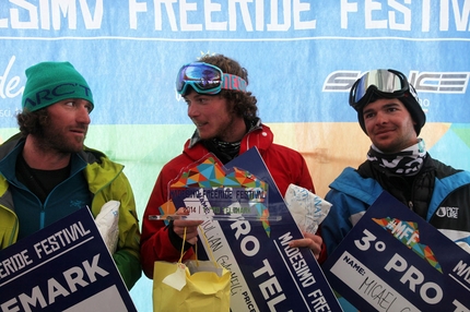 Freeride, valanghe & Co - Allegria e amicizia sono i principali protagonisti dei podi della gara del MFF2014 - Sci: 1° Armin Senoner, 2° Alberto Fila, 3°Andrea Curti / Telemark (nella foto): 1° Julian Giacomelli, 2° Seb Mayer, 3° Micael Garcia / Snowboard: 1° Pietro Marzorati, 2° Lorenzo Ferraresi, 3° Max Stampfl