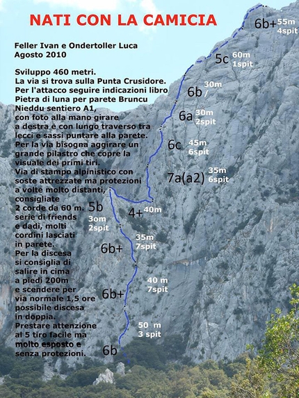 Climbing in Sardinia: Supramonte - Nati con la camicia (7b, 460m, Ivan Feller, Luca Ondertoller, 2010) Punta Cusidore