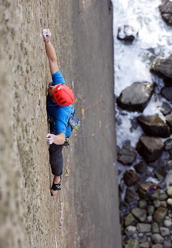 James Pearson - James Pearson on the first ascent of The Walk of Life, E12 7a at Dyer's Lookout, North Devon, England.