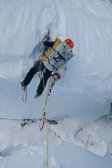 Stairway to Heaven, Mount Johnson, Alaska - Ryan Jennings and Kevin Cooper making the first ascent of Stairway to Heaven (A1, M6, WI4, AI5+, X, 1200m, 01-04/05/2014) Mt. Johnson, Ruth Gorge, Alaska