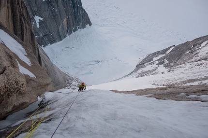 Stairway to Heaven, Mount Johnson, Alaska - Ryan Jennings and Kevin Cooper making the first ascent of Stairway to Heaven (A1, M6, WI4, AI5+, X, 1200m, 01-04/05/2014) Mt. Johnson, Ruth Gorge, Alaska