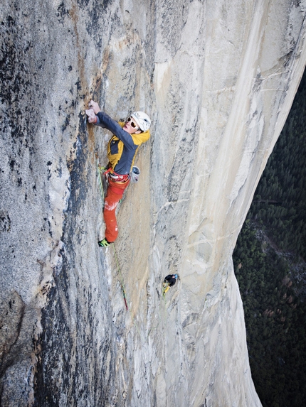 El Capitan, Yosemite - Roger Schäli and David Hefti climbing Golden Gate, El Capitan, Yosemite, USA.