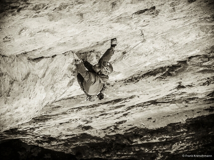Alexander Megos - During the first ascent of Fly (8c, 550m Alexander Megos,Roger Schäli, Frank Kretschmann, David Hefti 04-08/2014), Lauterbrunnental, Switzerland.