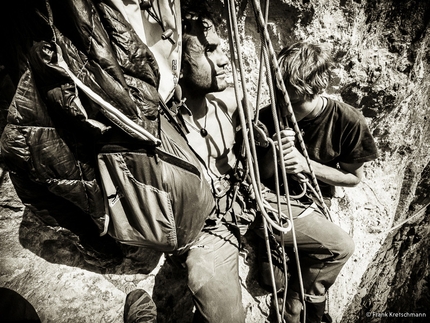 Alexander Megos - During the first ascent of Fly (8c, 550m Alexander Megos,Roger Schäli, Frank Kretschmann, David Hefti 04-08/2014), Lauterbrunnental, Switzerland.