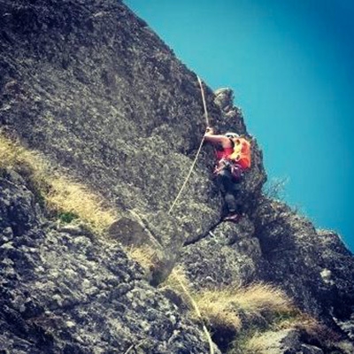 Dente di Mezzaluna, Valtellina Alps - On pitch 2 of Ich liebe dich (V/VI, 210m, Cristian Candiotto, Fabrizio Guerra, Valentina Manni 08/06/2014), Dente di Mezzaluna, Valgerola