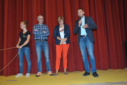 Cortina In Croda 2014 - Durante l'inaugurazione della 6° edizione di Cortina InCroda. Da sx a dx: Giorgia Costantini, Federico Buranona, Giovanna Martinolli e Enrico Pompanin