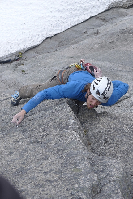 Blamannen, Norway - Thomas Meling during the first free ascent of Ikaros, Blåmannen