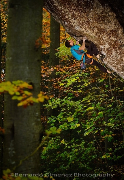 Patxi Usobiaga - Patxi Usobiaga climbing Action Direct, 9a, Frankenjura, Germania