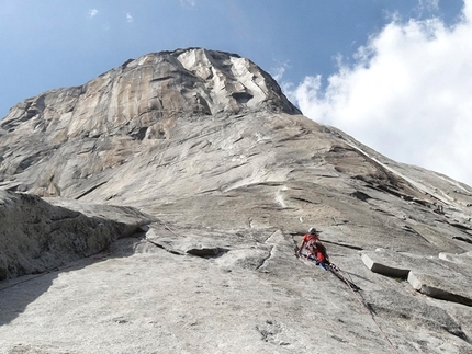 El Capitan, Yosemite - Roberto Iannilli sui primi tiri di Tangerine Trip, El Capitan, Yosemite