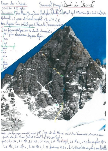 Dente del Gigante - Cœurs de géants (550m, M5+, Christopher Baud, Brice Bouillanne e Jonathan Charlet 29/06/2014)