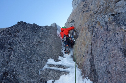 West Witches Tit, Alaska - John Frieh and Jess Roskelley making the first ascent of No Rest For the Wicked, (IV+ AI6 M7 29-30/05/2014)