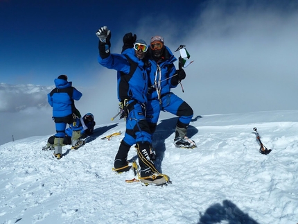 K2 summits 60 years after the first ascent - Michele Cucchi and Hassan Jan on the summit of K2