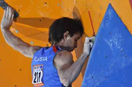 Arco Rock Legends 2014 - Dimitri Sharafutidonv competing at 2011 Bouldering World Championship at Arco