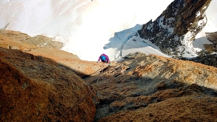 Grand Capucin - Mont Blanc - Lecco route - Arianna Colliard climbing the final pitches of the Ragni di Lecco route on Grand Capucin