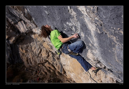 Adam Ondra - 2008. Adam Ondra during the second ascent of Open Air, 9a+, Schleierwasserfall, Austria.